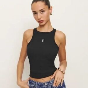 Reformation Black Ribbed Tank with Tiny Bow Accent